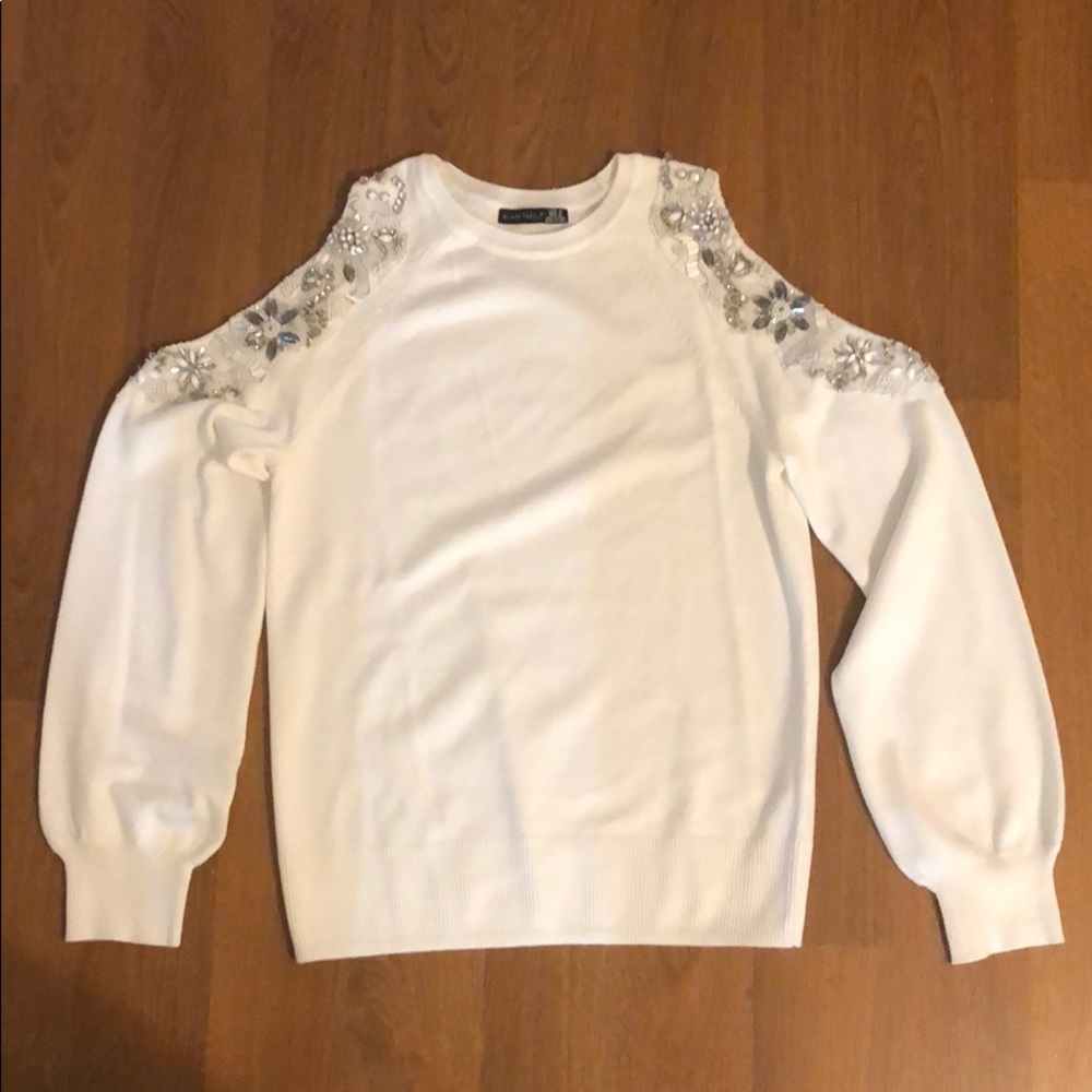 Sequined cold shoulder sweater